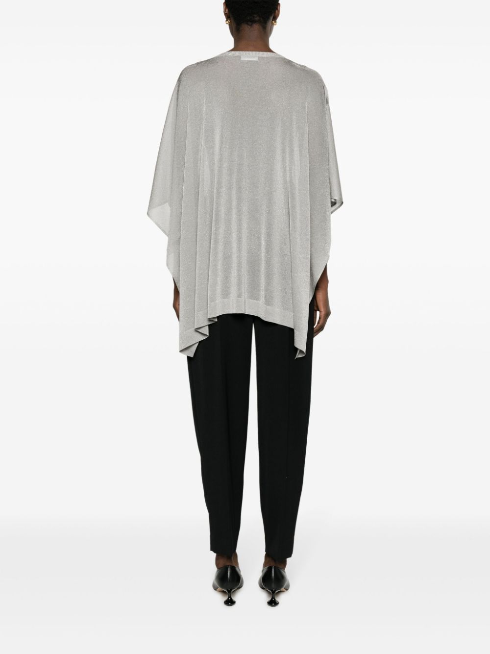 Shop Fabiana Filippi Semi-sheer Knitted Cape In Grey