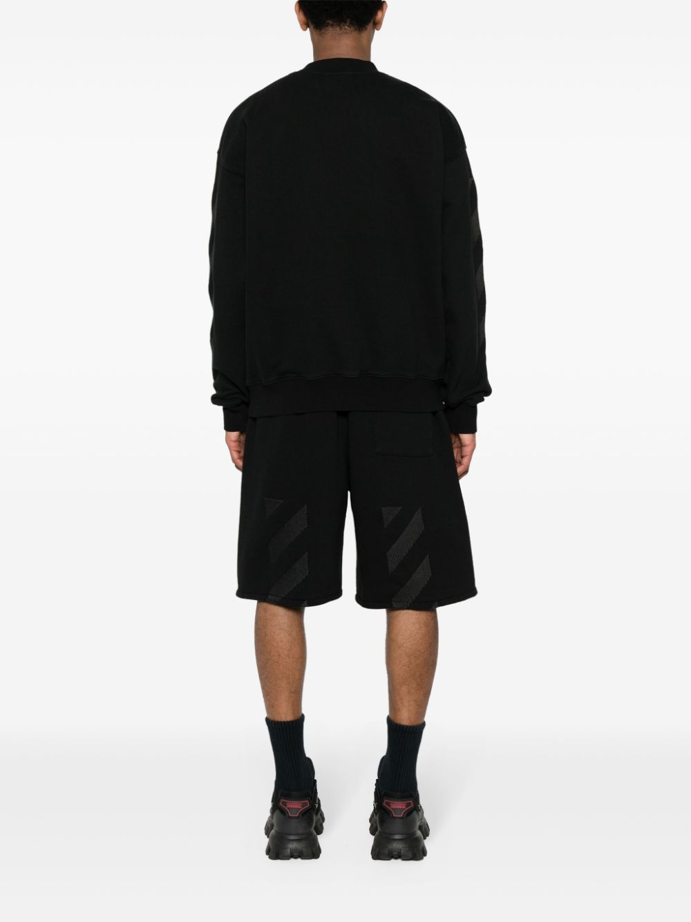 Shop Off-white Diag-stripe Cotton Shorts In Black