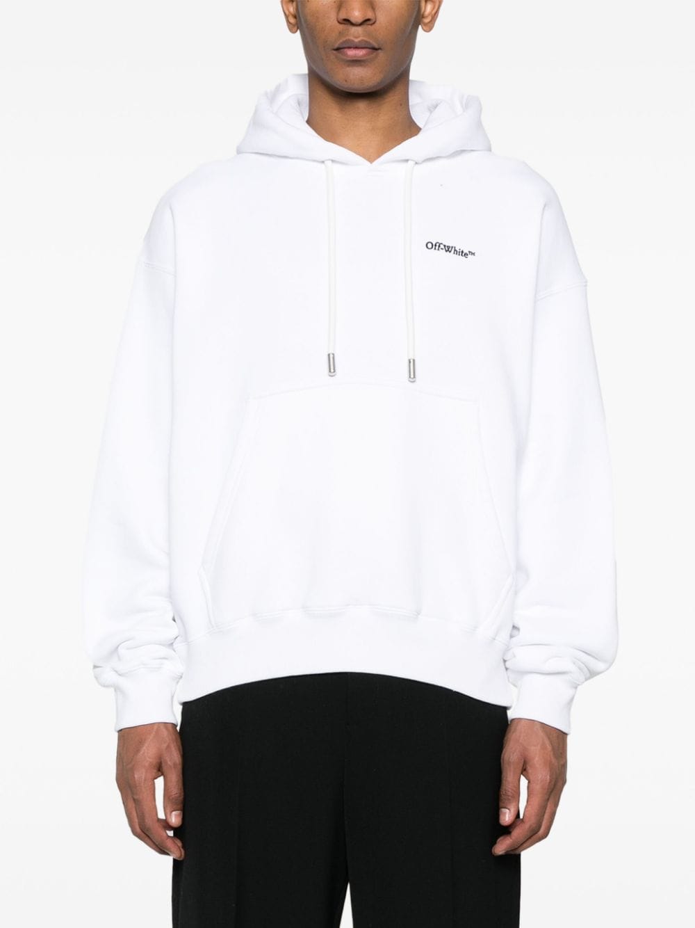 Shop Off-white Logo-embroidered Organic Cotton Hoodie In White
