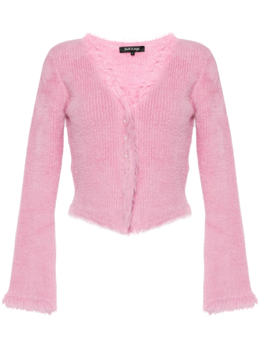 Tout A Coup Faux-fur Trim Cropped Cardigan In Pink