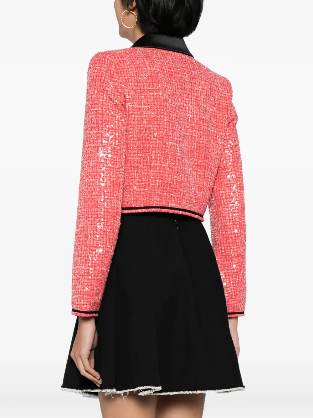 Shop Self-portrait Sequin-embellished Tweed Jacket In Red