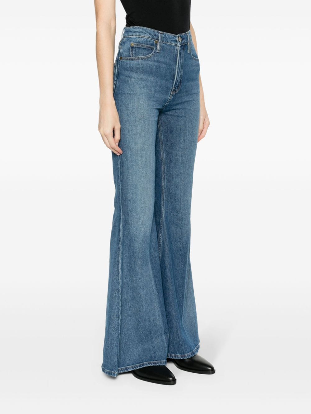 Shop Frame High-rise Flared Jeans In Blue