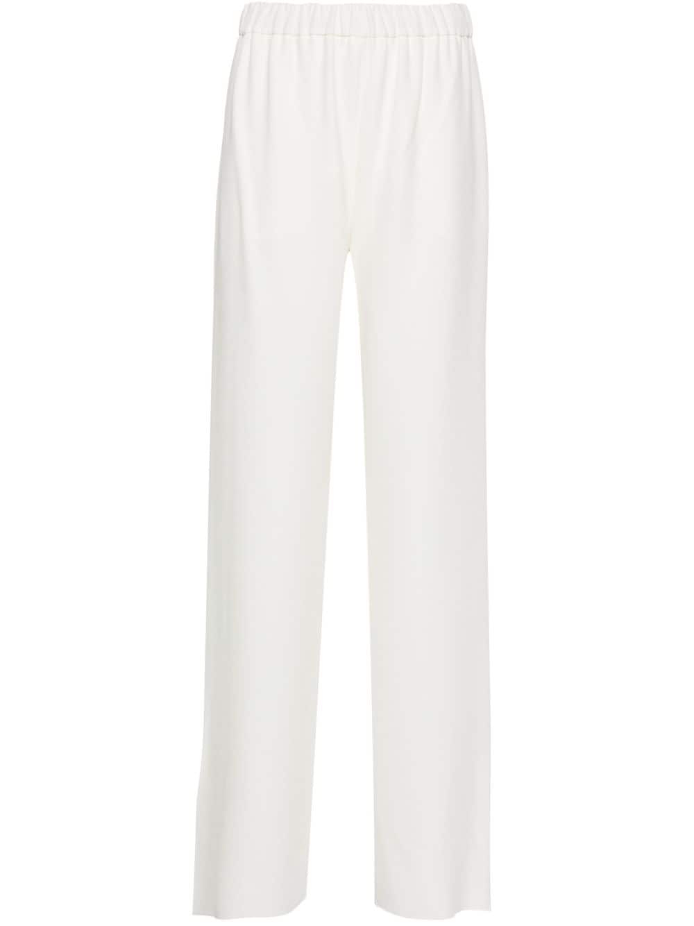 Valentino Wide-leg Cady-texture Silk Trousers In White