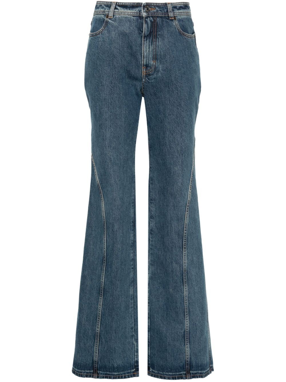 Shop Del Core Panelled Stonewashed Flared Jeans In Blue