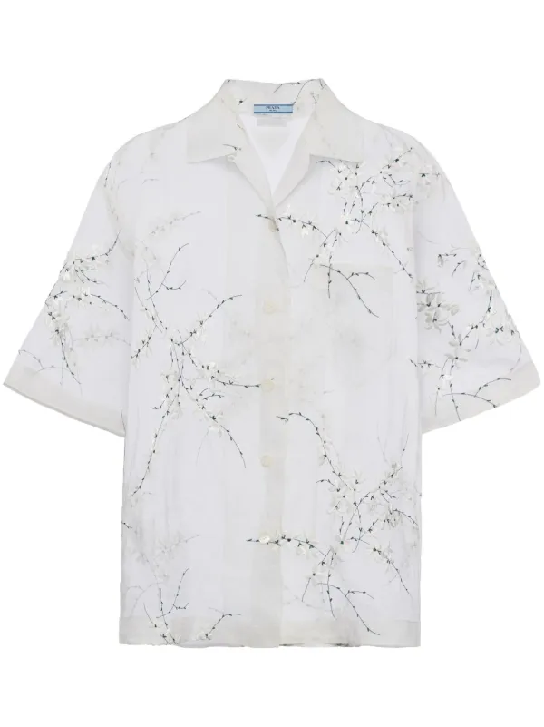PRADA シルク シアー シャツ Prada フローラル シルクシアーシャツ | ホワイト | FARFETCH JP