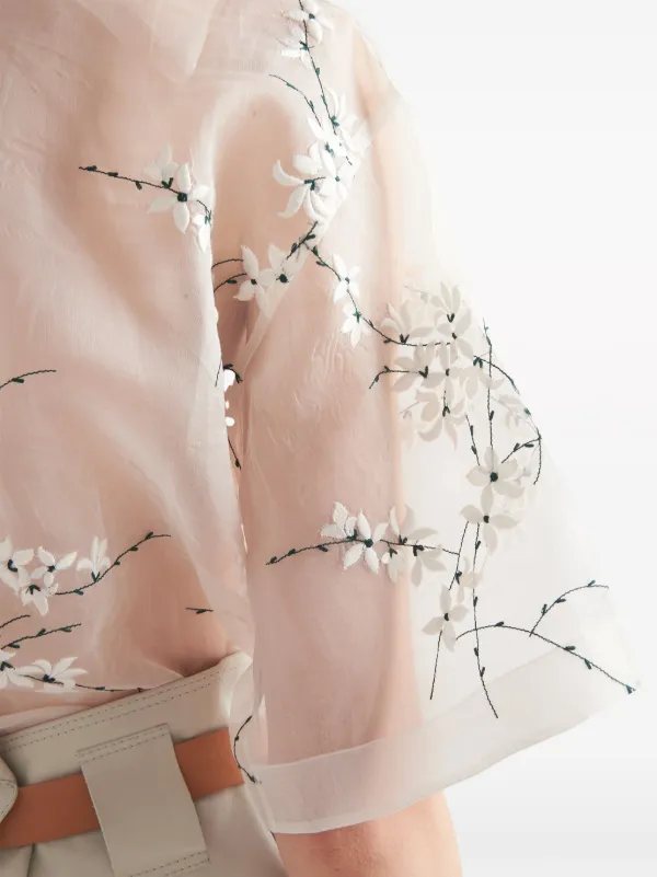 PRADA シルク シアー シャツ Prada フローラル シルクシアーシャツ | ホワイト | FARFETCH JP