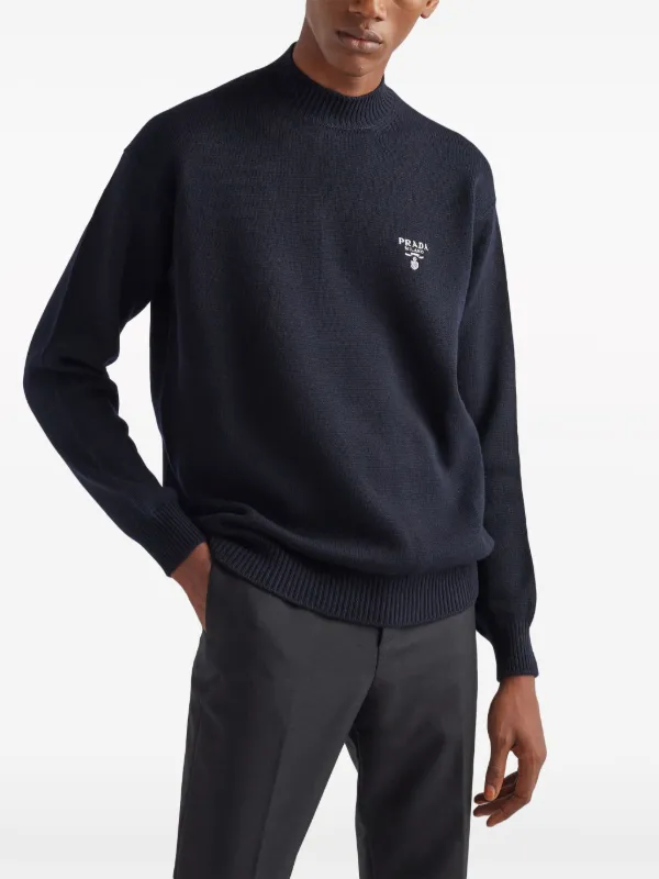 Prada logo-intarsia Cashmere Jumper | Blue | FARFETCH