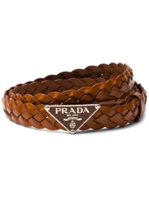 Prada logo-plaque leather braided belt