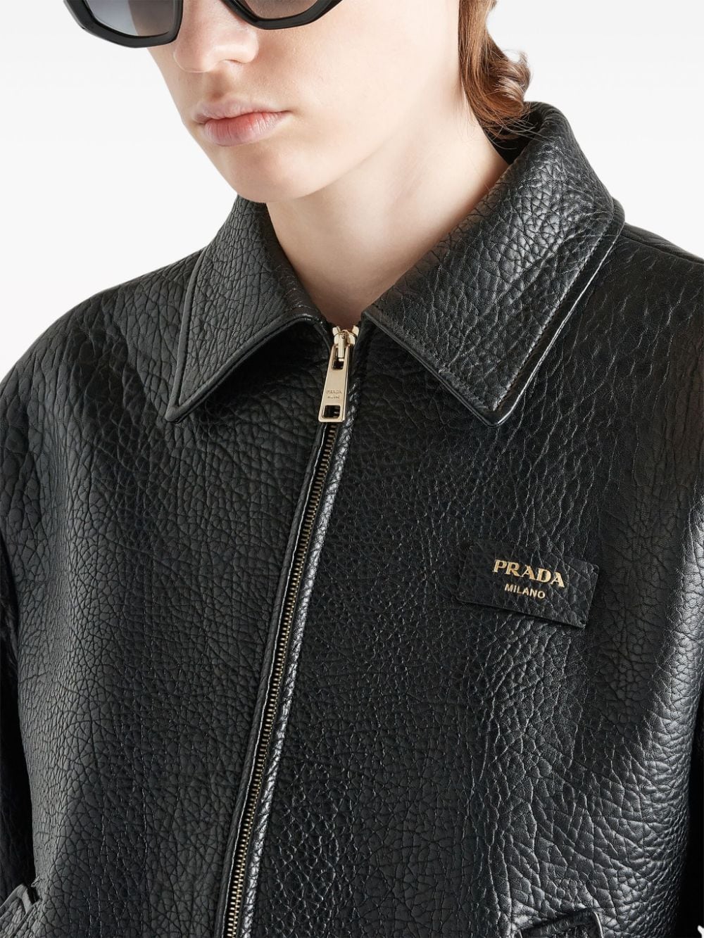 Shop Prada Crocodile-embossed Leather Jacket In Black