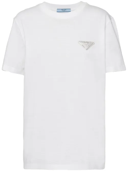 T-shirt à logo orné de cristaux - Prada - Modalova