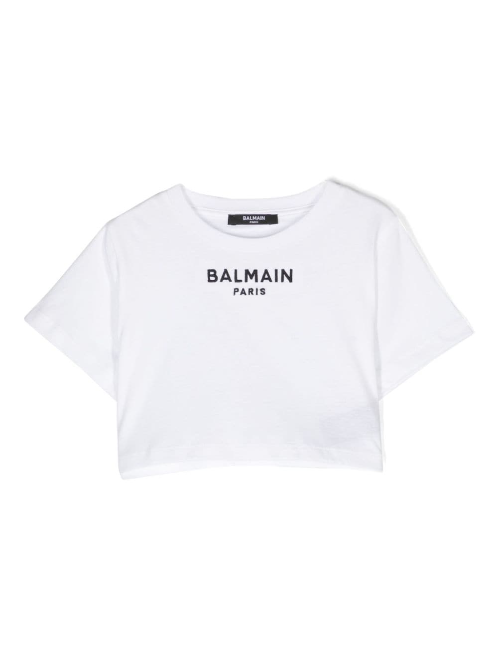 Balmain Logo-embroidered Cropped T-shirt In Weiss