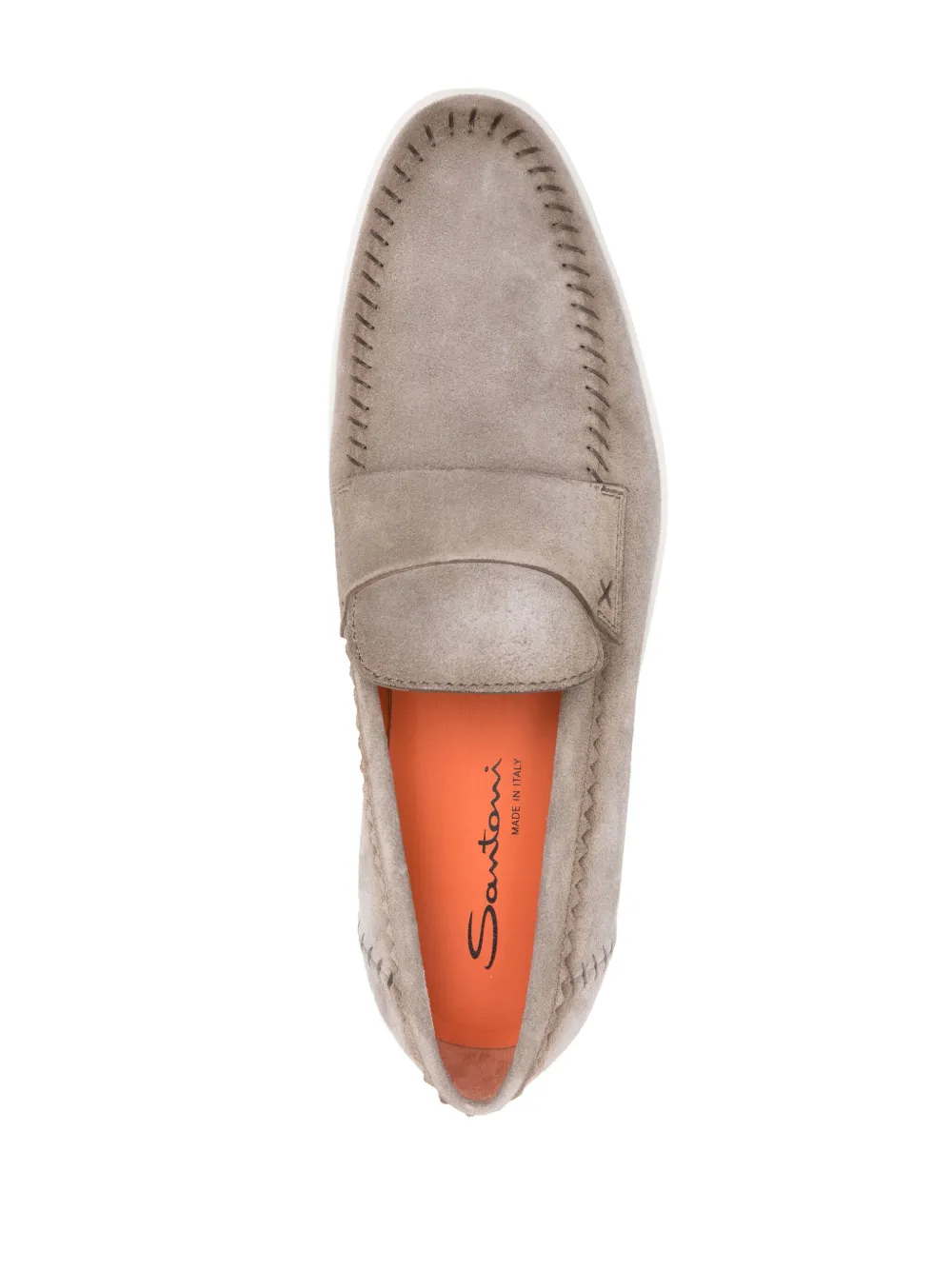 Santoni Brown Leather Loafers With Decorative Stitching In Neutrals