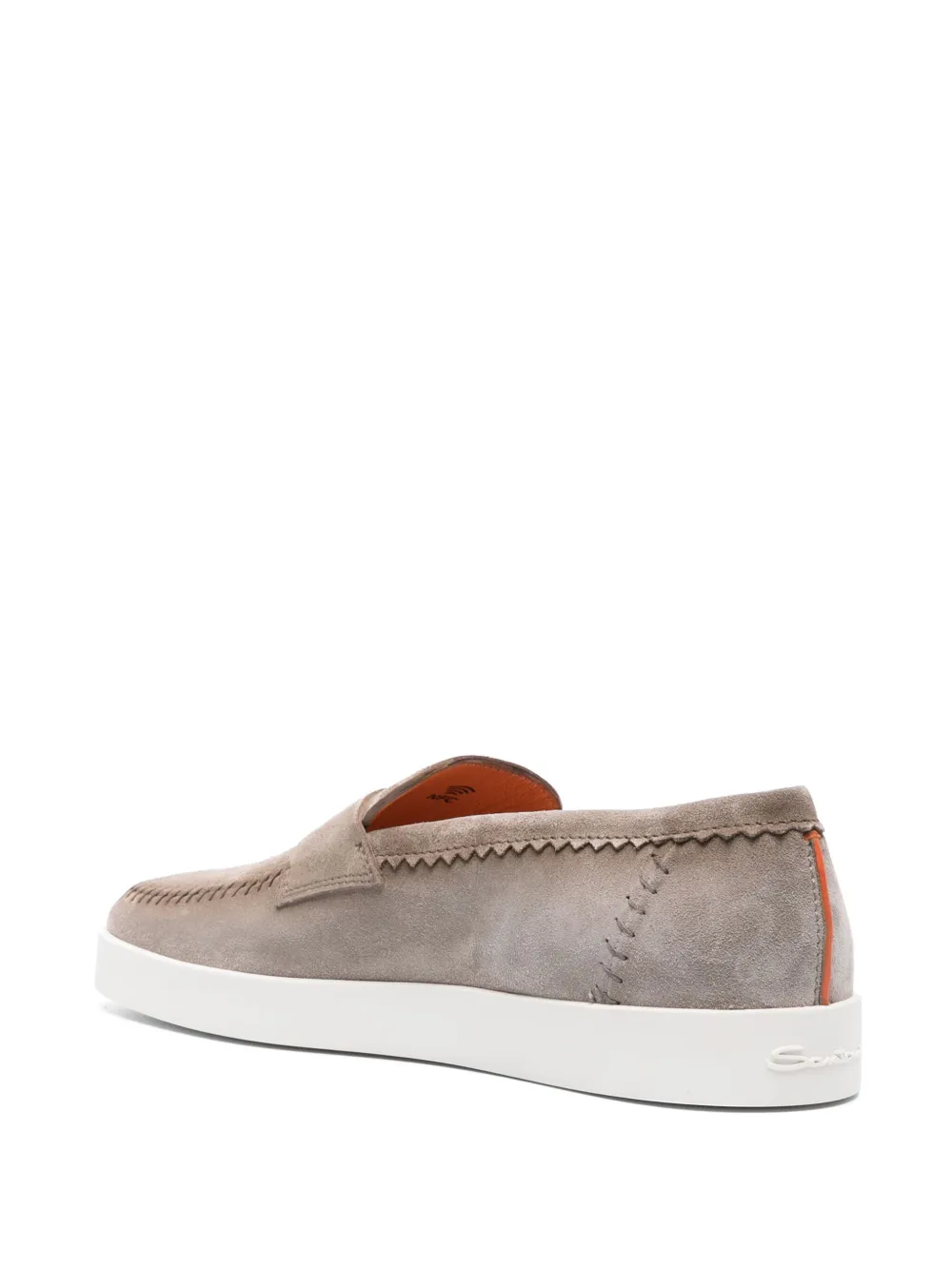 Santoni Brown Leather Loafers With Decorative Stitching In Neutrals