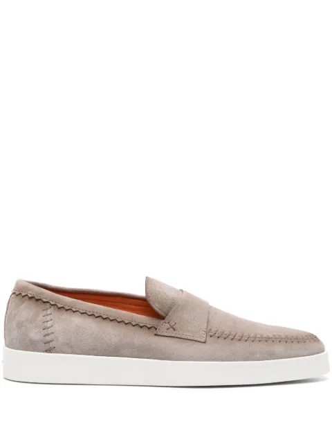 Santoni logo-embossed suede loafers