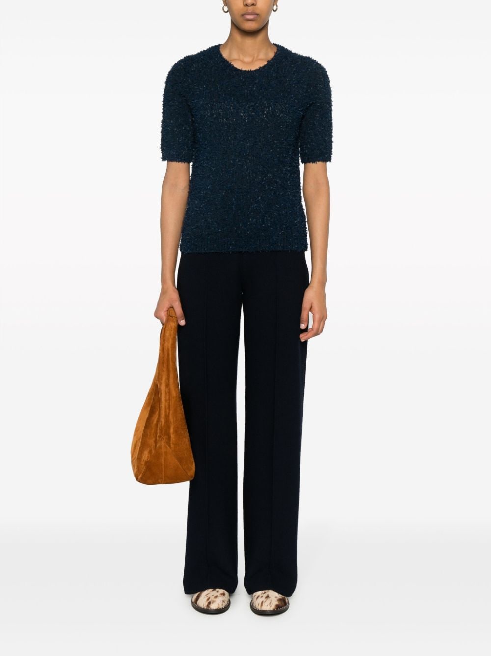 Shop Bruno Manetti Short-sleeve Knitted Top In Blue