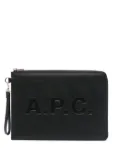 A.P.C. logo-debossed leather clutch bag - Black