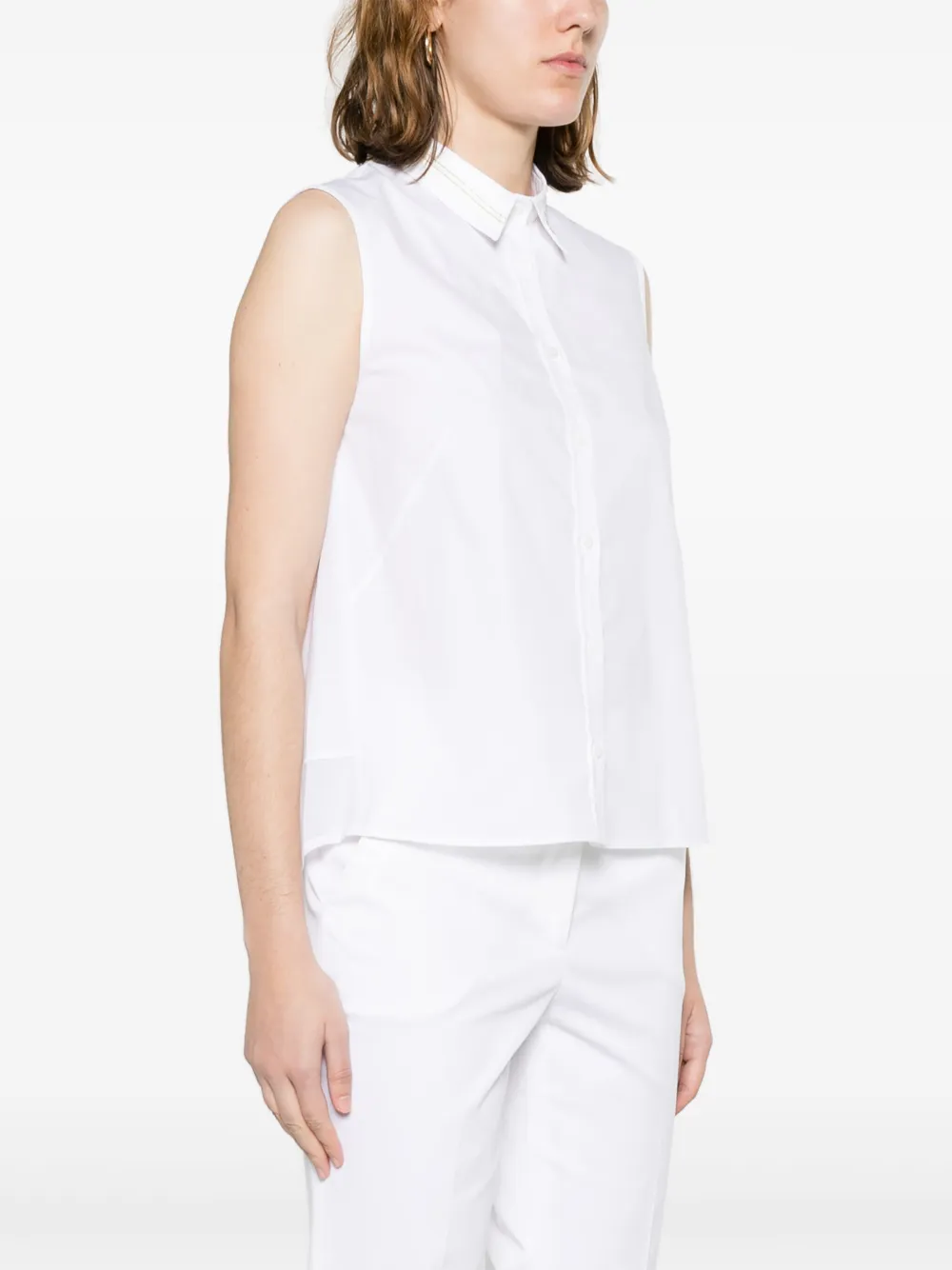 Peserico Sleeveless Ribbon-trim Button-down Top In White
