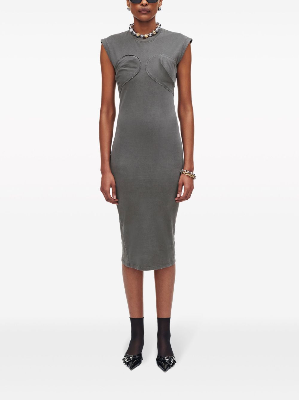 Shop Marc Jacobs Ribbed-knit Cotton Midi Dress In 灰色
