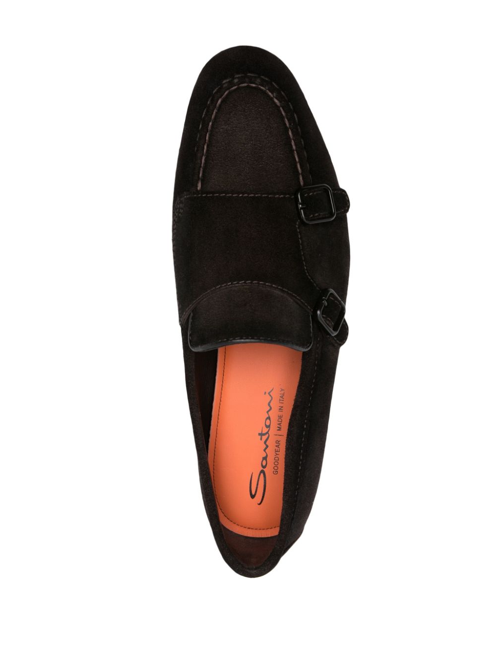 Shop Santoni Double-buckle Leather Loafers In Brown