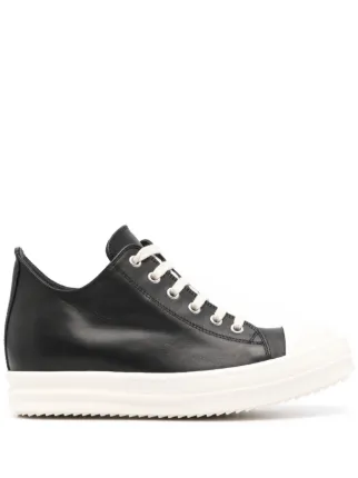 RICKOWENS♡ ブラックレザーメガレース フラットシューズ Rick Owens プラットフォーム レザースニーカー | ブラック