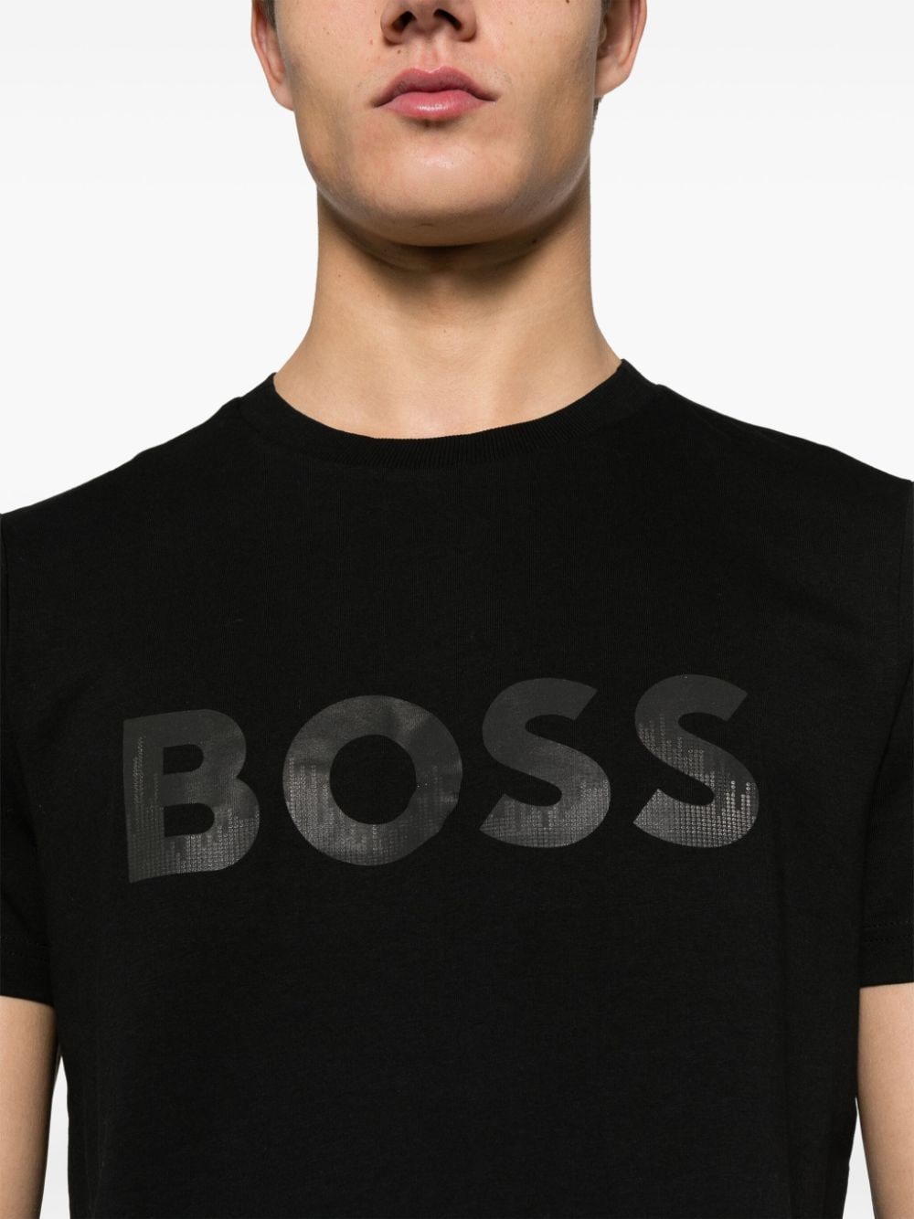 Shop Hugo Boss Logo-print Cotton T-shirt In Schwarz