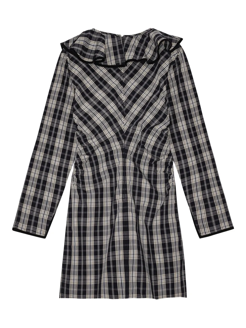 GANNI Geruite mini-jurk met ruches Zwart