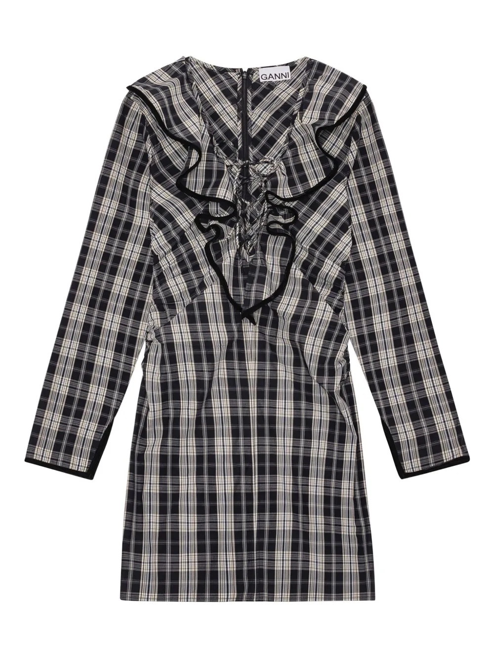 GANNI Abito corto con ruches - Nero