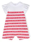 Balmain Kids logo-stripes ruffle-sleeves T-shirt - White