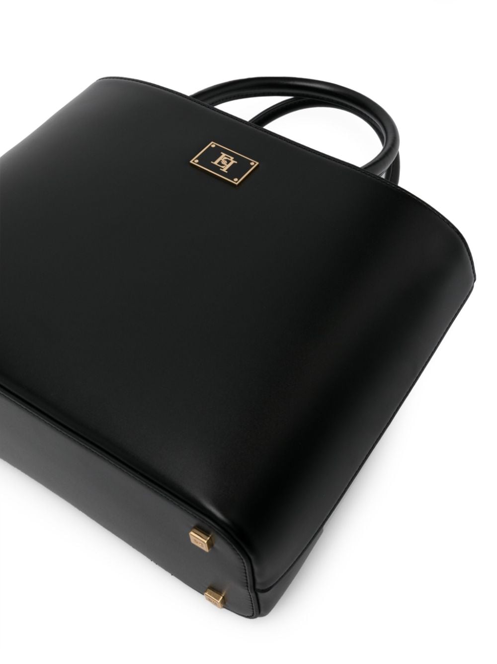 Shop Elisabetta Franchi Medium Logo-palque Tote Bag In Black