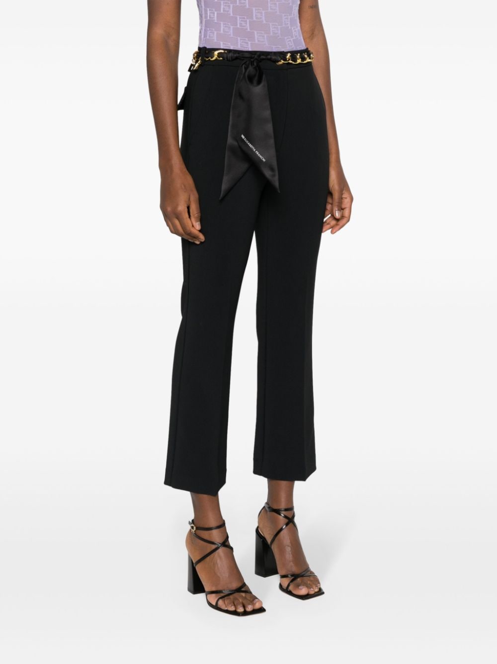 Shop Elisabetta Franchi Belted Bootcut Trousers In Black