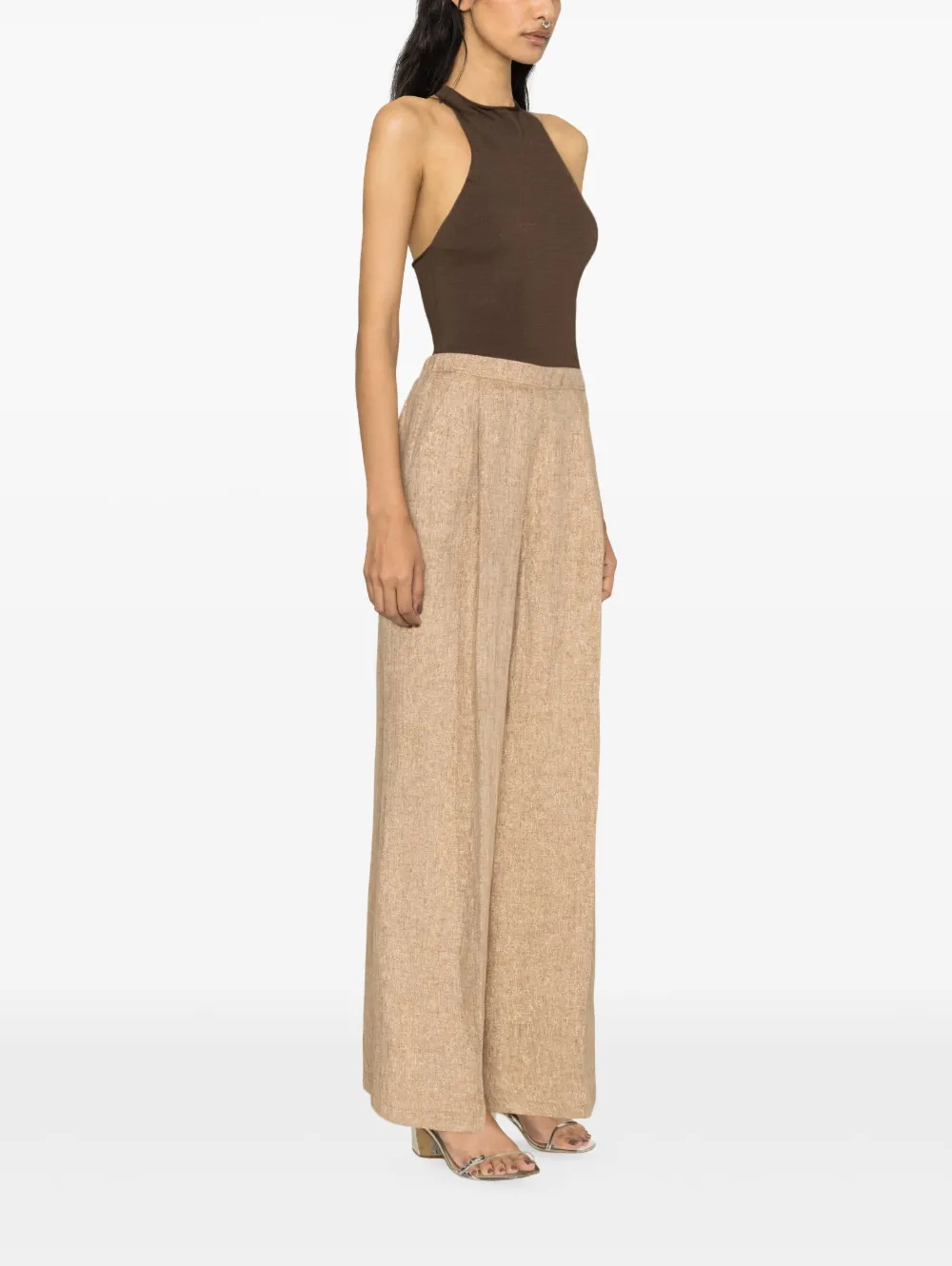 Shop Forte Forte Lurex High-waist Palazzo Trousers In Gold