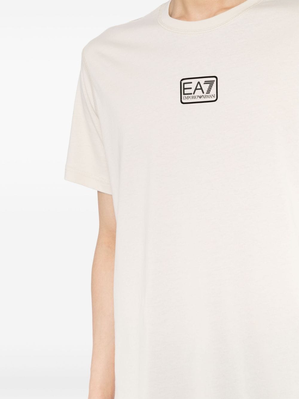 Shop Ea7 Logo-embossed Cotton T-shirt In Neutrals