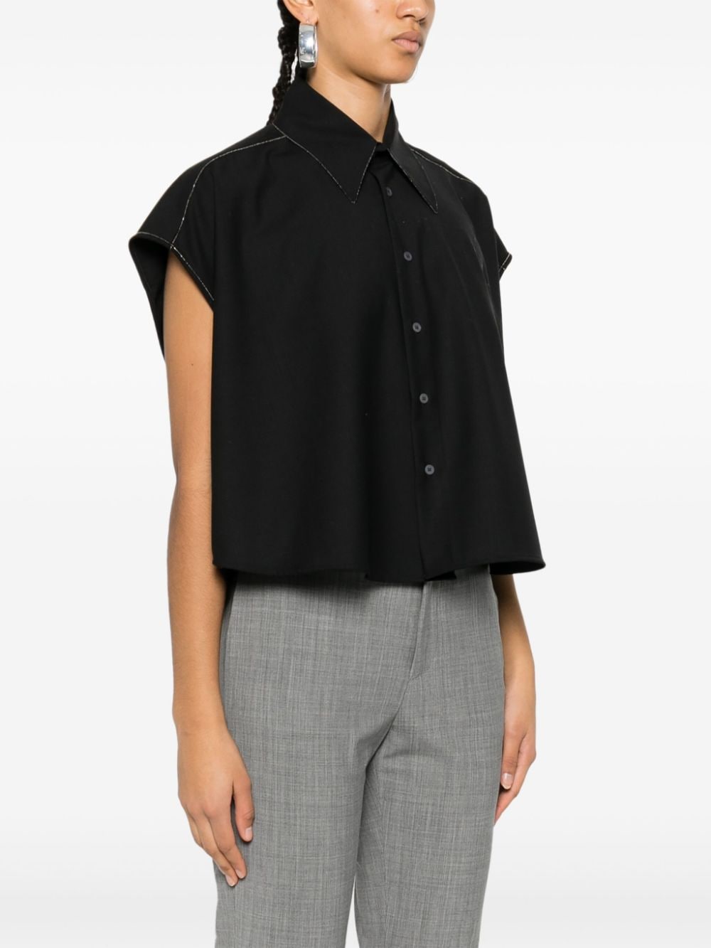 Shop Fabiana Filippi Bead-embellished Sleeveless Shirt In Black
