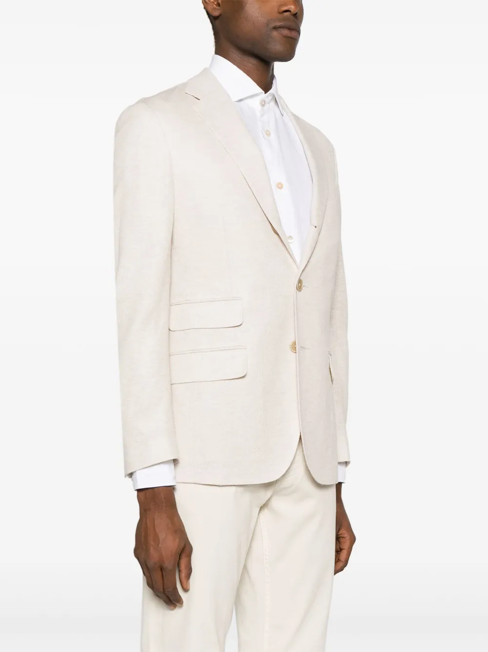 Shop Eleventy Single-breasted Linen Blend Blazer In Neutrals