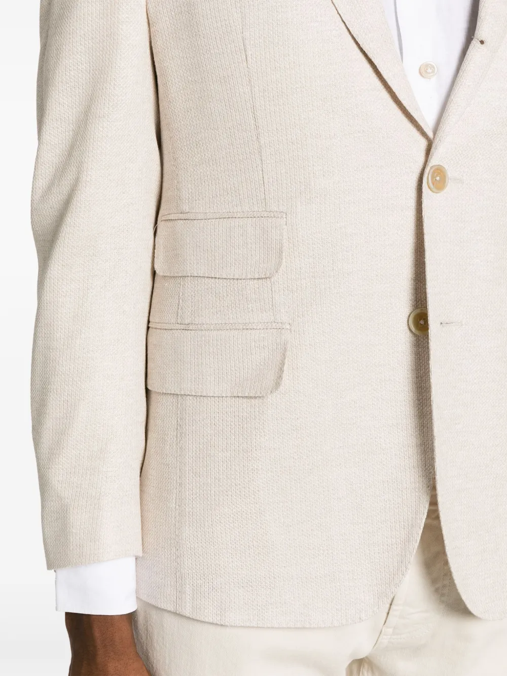 Shop Eleventy Single-breasted Linen Blend Blazer In Neutrals