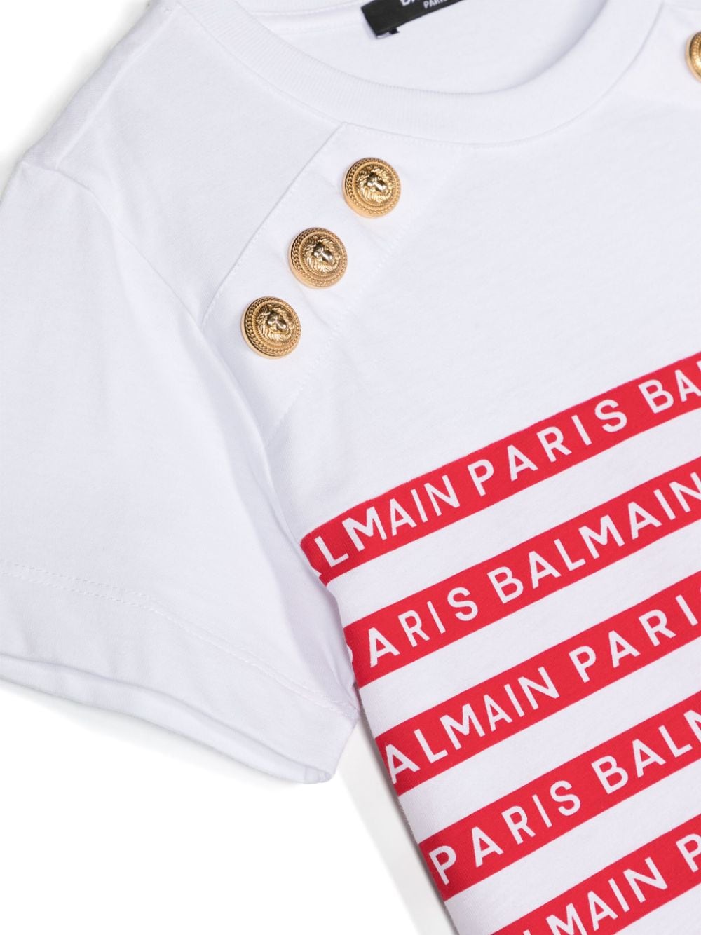 Shop Balmain Logo-stripes Cotton T-shirt In White