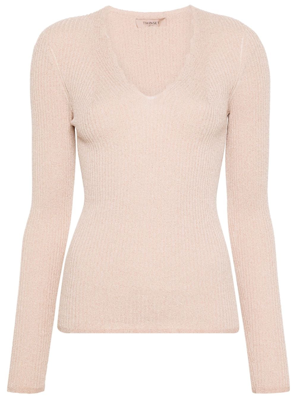 Twinset Metallic-threading Ribbed Jumper In Pink