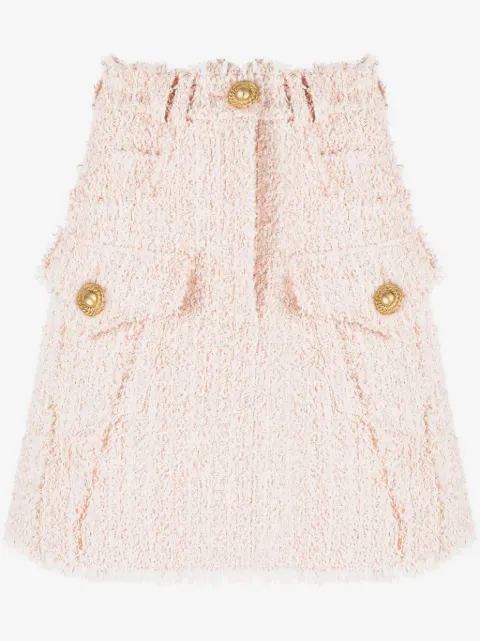 Balmain falda corta de tweed con bordes deshilachados