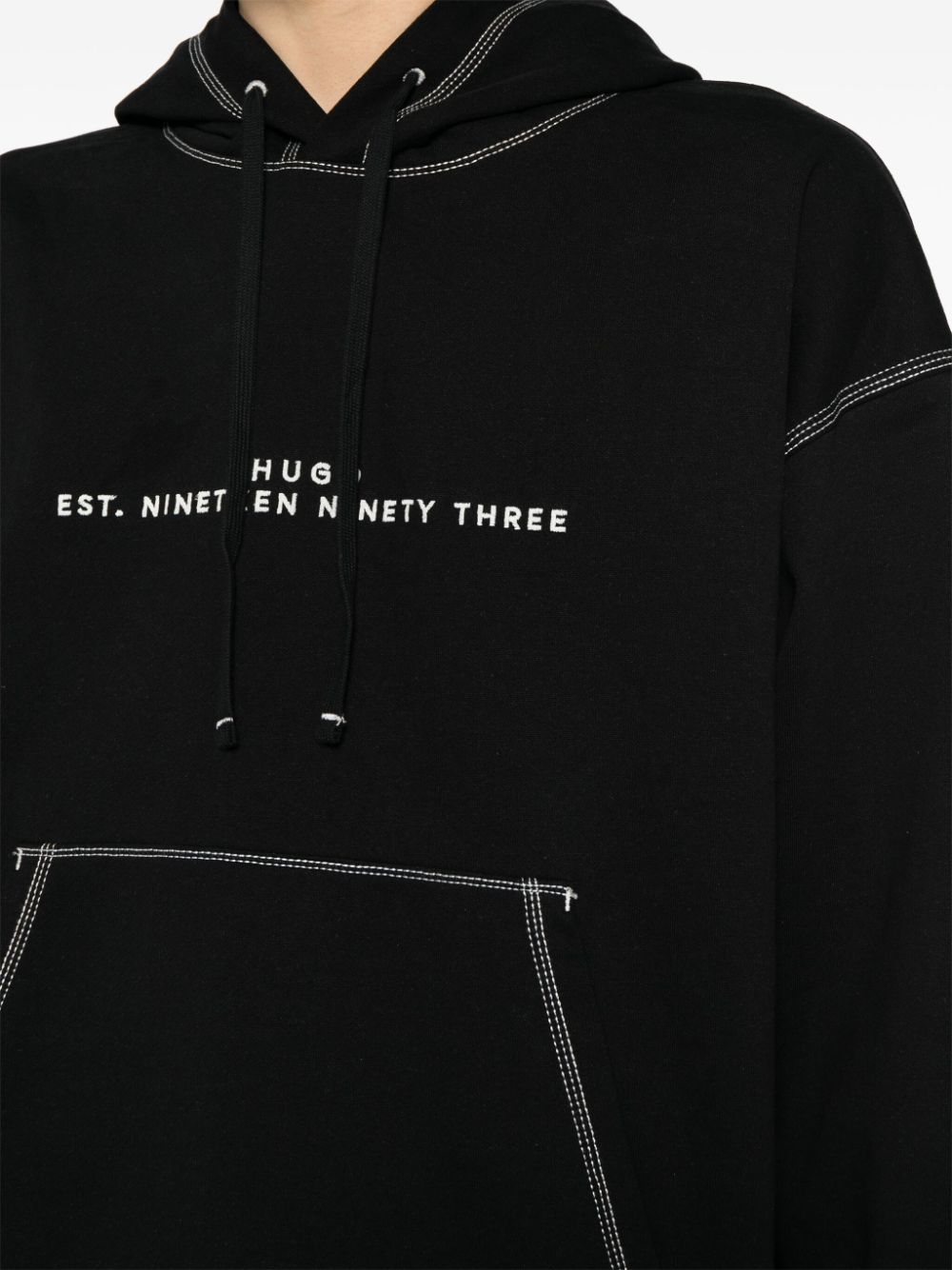 HUGO Katoenen hoodie met logoprint Zwart