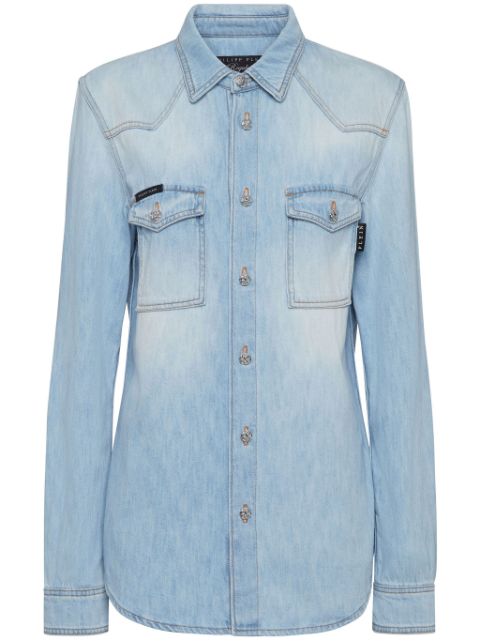 Philipp Plein crystal-embellished denim shirt