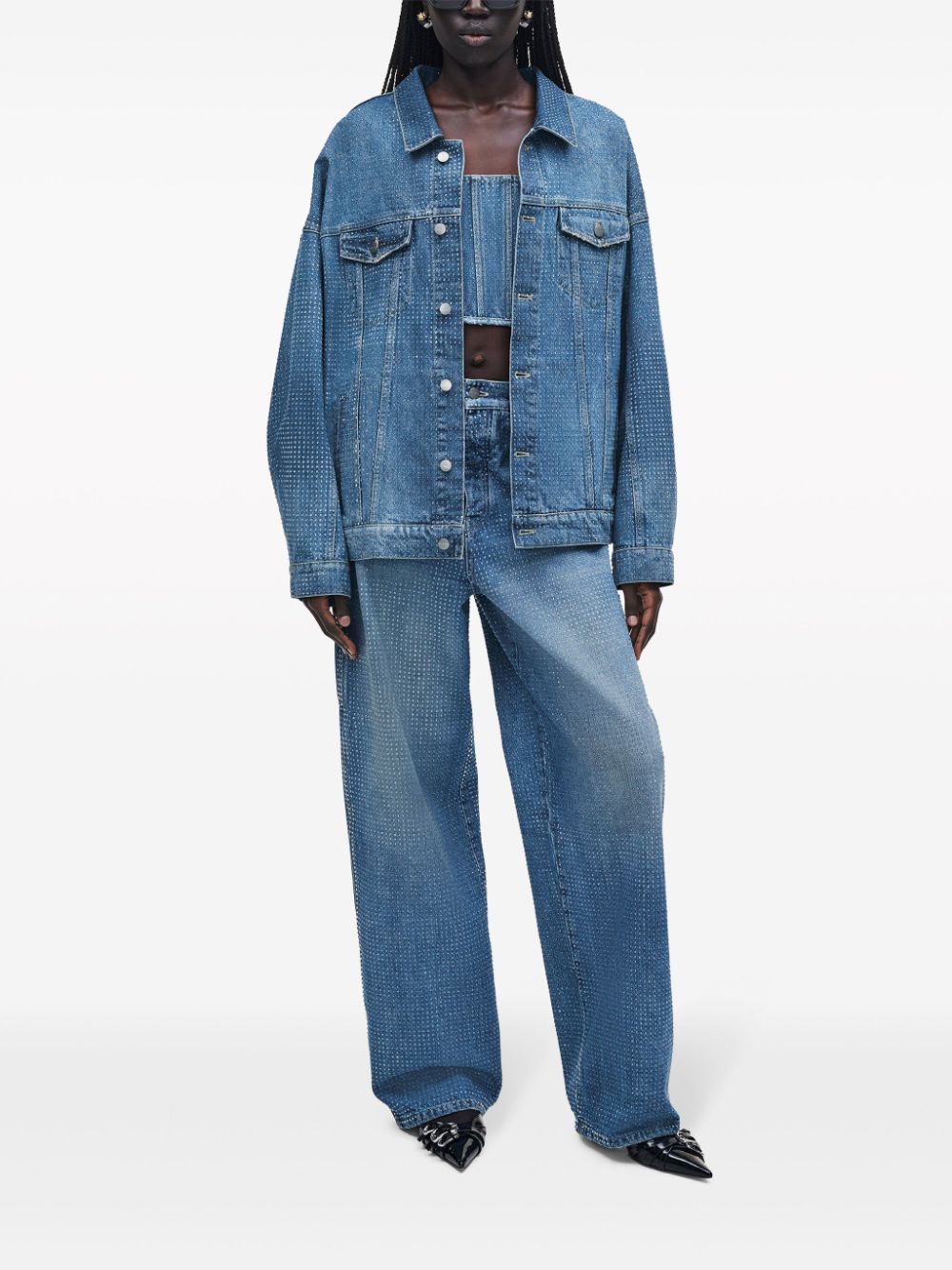 Shop Marc Jacobs Crystal-embellished Wide-leg Jeans In 蓝色