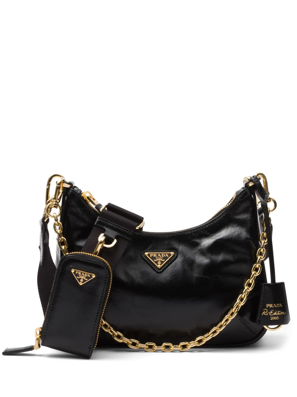 Prada Re-edition Sequined Re-nylon Mini Bag In Black