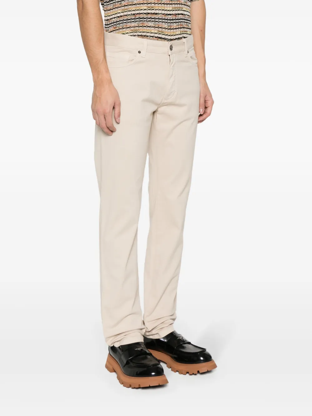 Shop Zegna Cotton Straight-leg Trousers In Neutrals