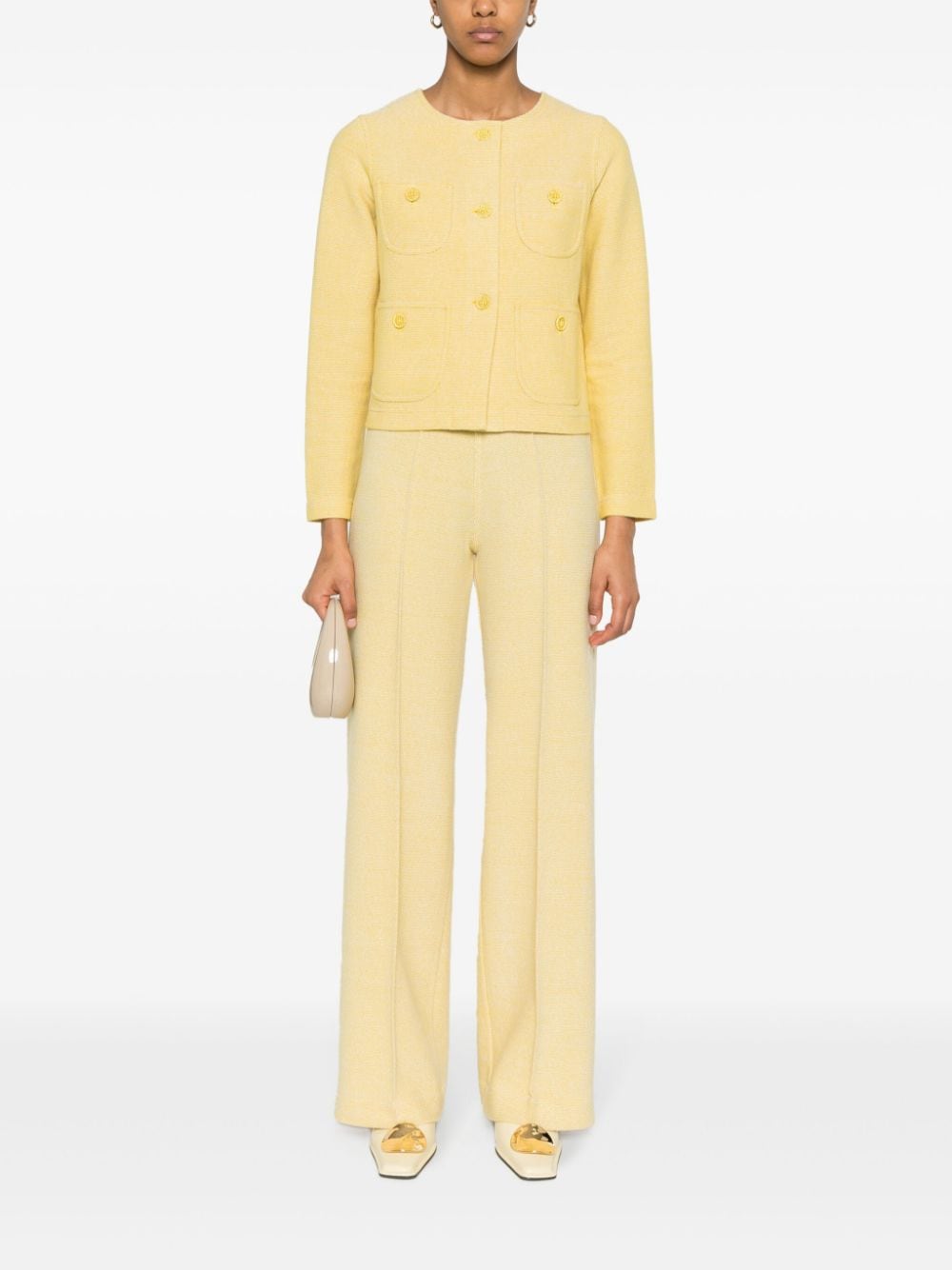 Shop Bruno Manetti Wide-leg Wool Trousers In Yellow