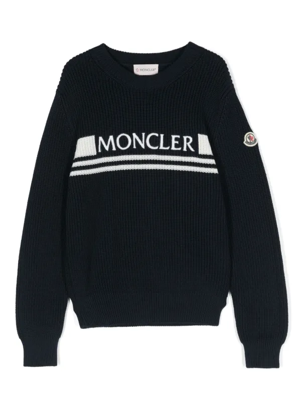 Moncler Enfant embroidered logo Cotton Jumper Blue FARFETCH AE