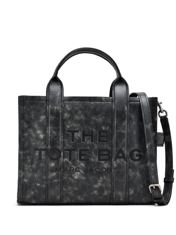 Marc Jacobs The Medium Distressed Leather Tote bag unisex Calf Leather Cotton One Size Black