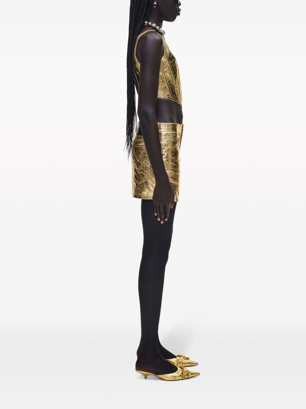 Shop Marc Jacobs Mid-rise Metallic Miniskirt In 金色