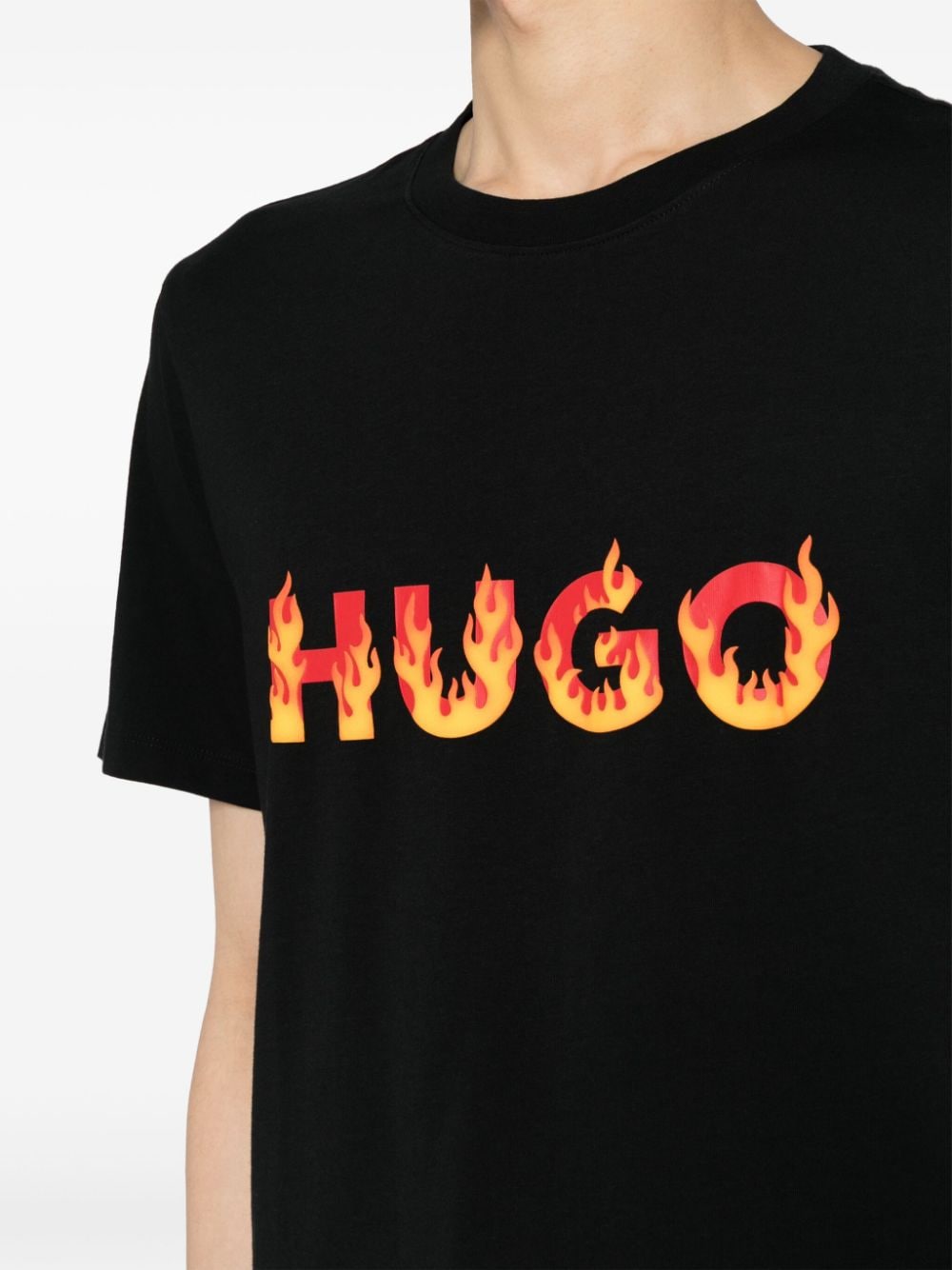 Shop Hugo Danda Flame-logo Cotton T-shirt In Black