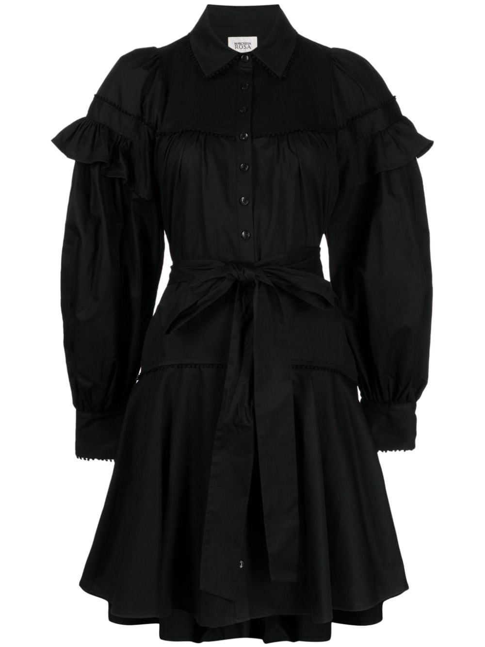 Marchesa Rosa Disa Cotton Belted-waist Minidress In Black