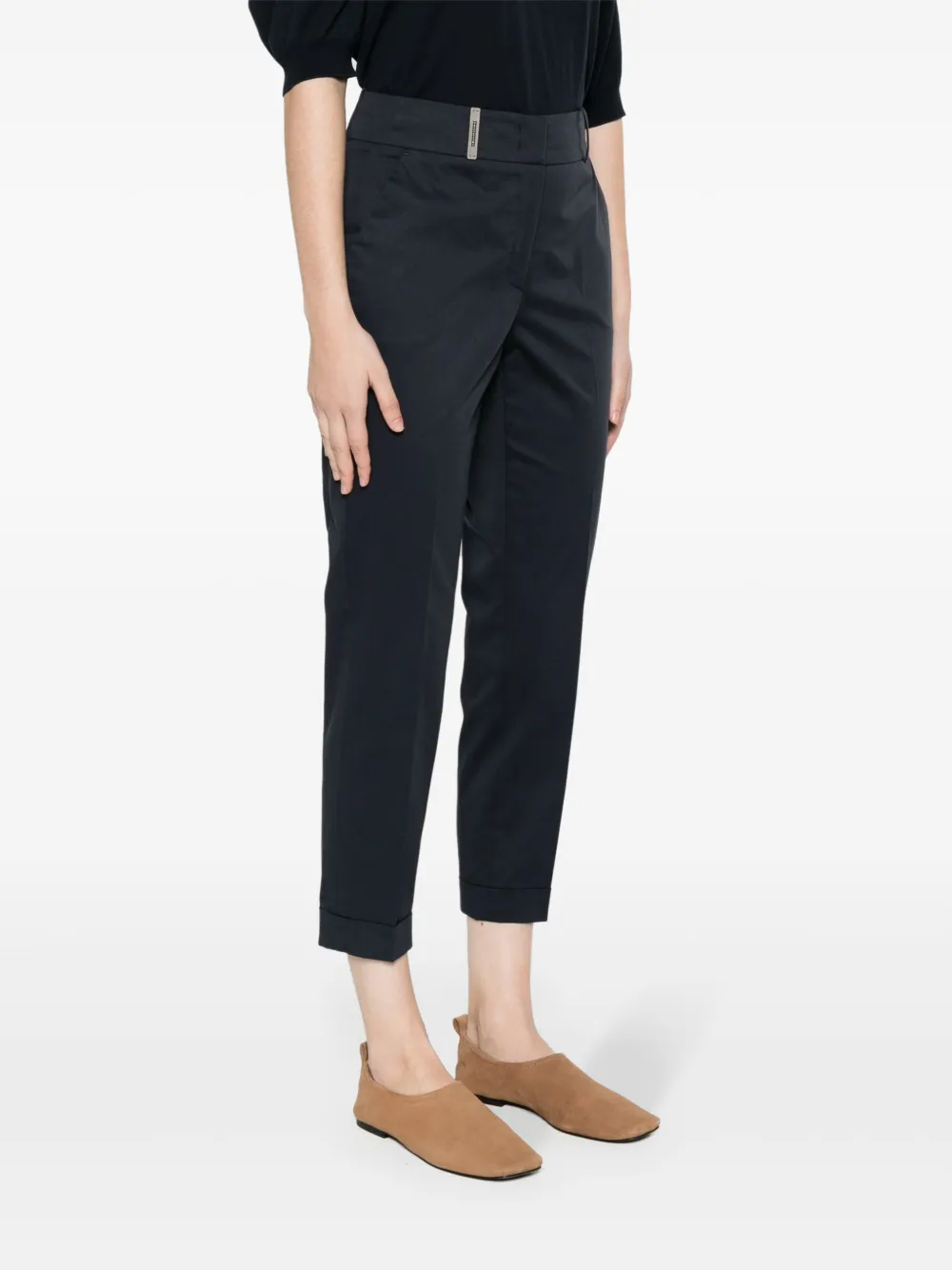 Shop Peserico High-waist Cropped Trousers In Blue